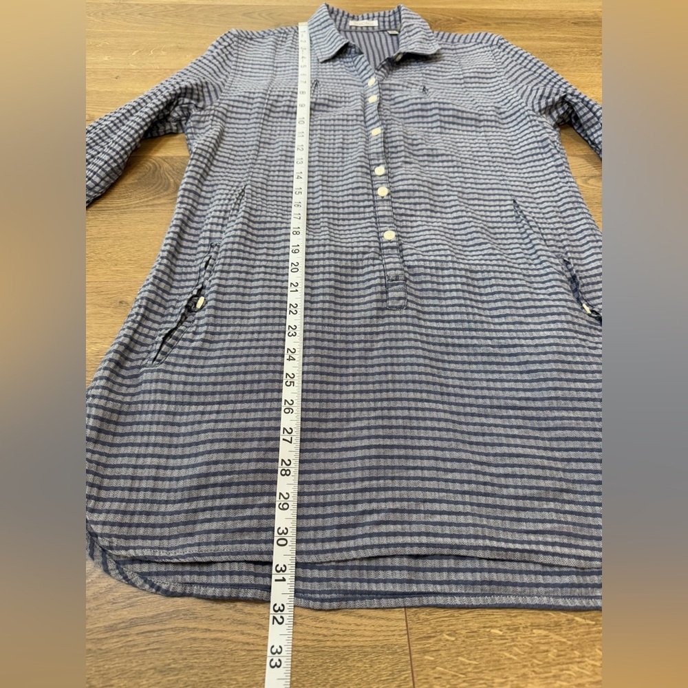 Toad&Co Mixologist Tunic Long Sleeve Blue Stripe Organic Cotton Women’s Medium - Picture 12 of 12